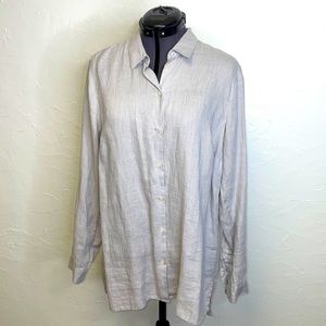 - J.Jill Lavender/Grayish Love Linen Essential Shirt- Long Sleeve